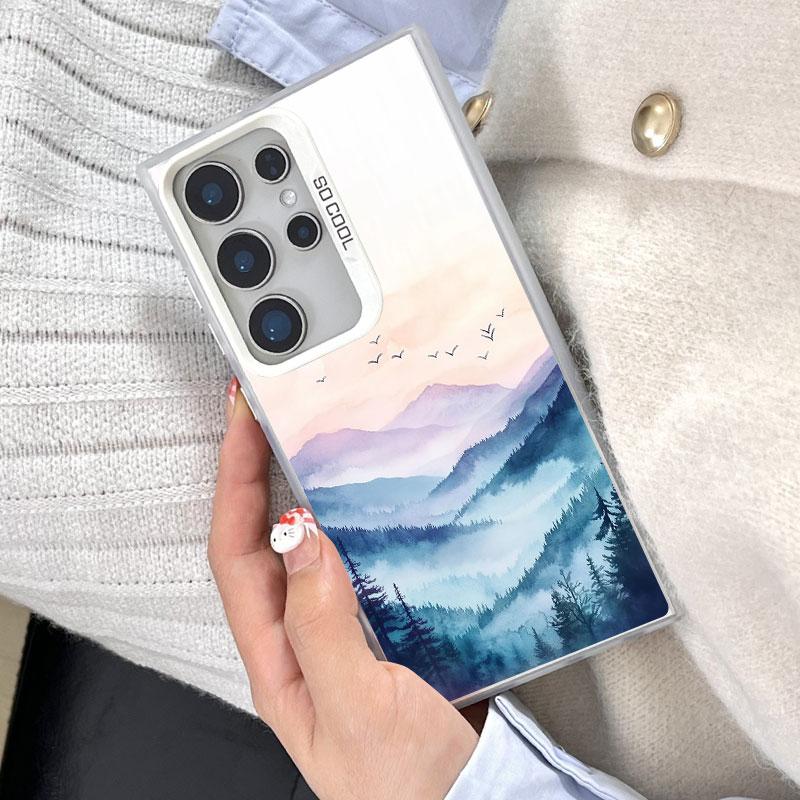 For Samsung Galaxy S24 S23 Ultra Plus FE S25 S22 Ultra Plus S21 FE Laser Phone Case Mountain Mist Nature Shockproof Back Covers