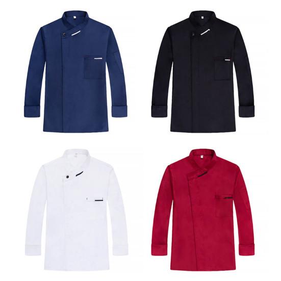 Women Men Chef Shirt Breathable Sweat Absorption Solid Color Long Sleeves Stand Collar Cooking Restaurant Plus Size Unisex Pocket Chef Uniform