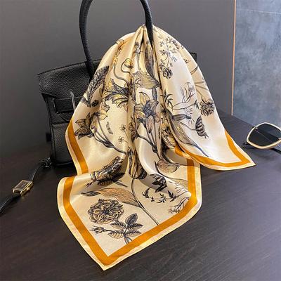 Retro Floral Printed Silk Square Scarf Women's 111 Mulberry Silk Decorative Scarf Spring Versatile Temperament Silk Scarf