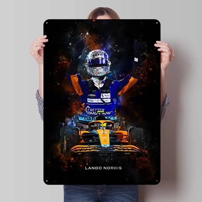 Lando Norris Metallschild Rennposter Dekorative Metallplatten Retro Blechschild für Wandkunst Dekoration Gamer Zimmer Dekoration