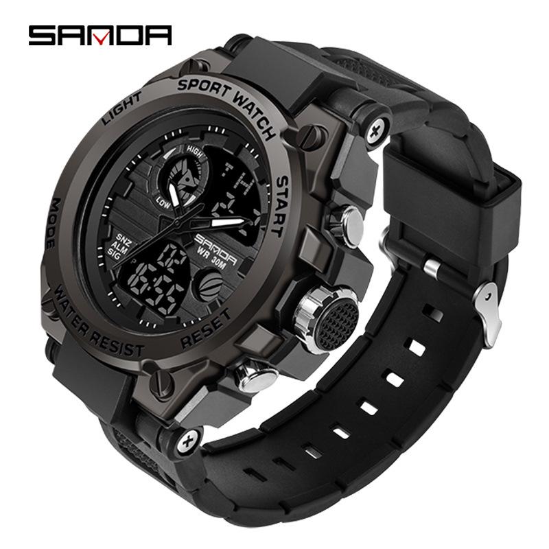 Sanda Men's Multifunctional Dual Display Waterproof Sports Watch with Luminous & Alarm Features