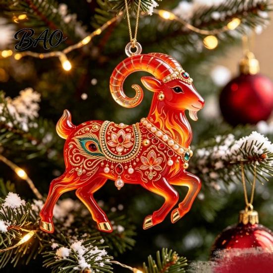 Christmas Tree Hanging Ornaments 2D Acrylic Goat Pendant, Keychain Bag Charm, Cute Sheep Rearview Clear Translucent Mirror Ornament for Holiday Party