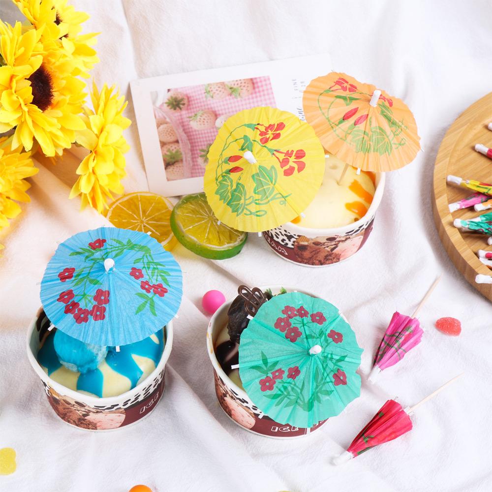 24Pcs Paper Drink Cocktail Parasols Umbrellas Luau Sticks Tropical Hawaiian Party Wedding Paper Umbrella Decor Bar Supplies