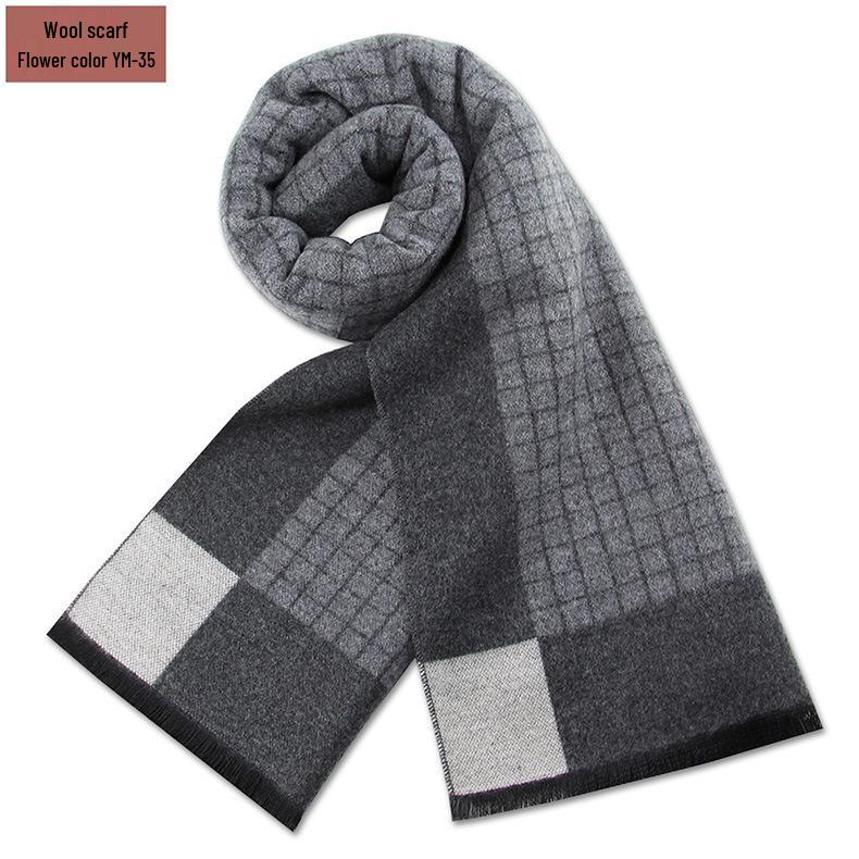 Męski szalik zimowy w czystą szarość w kratę, mieszanka wełny - gruby i ciepły