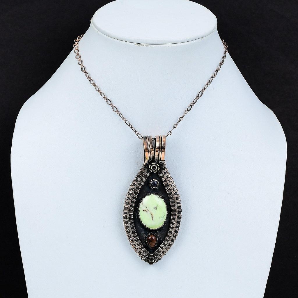Lemon Chrysoprase Pendant Copper Wire Wrapped Pendant Mahogany Obsidian And Blue Sunstone Pendant Handmade Gemstone Jewelry Gift For Mother