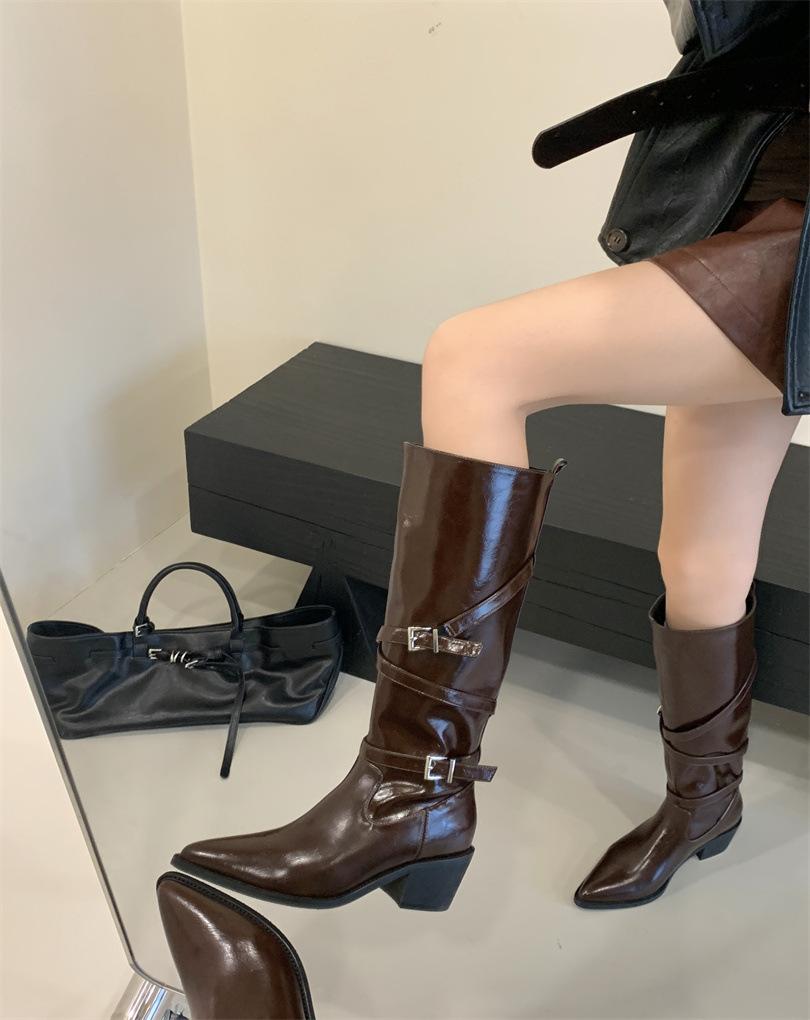 

Осень 2025 новые остроносые ботильоны на тонком каблуке в европейском и американском стиле 40 темно-коричневого