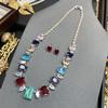 Necklace Women'S Clavicle Chain Premium Color Ice Shattered Zircon Necklace Red Earrings Two-Piece Set