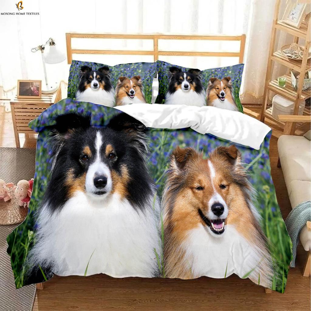 Roztomilý Pes Zvíře 3D Tištěný Povlak na Peřinu Ložní Souprava Povlak na Peřinu Povlak na Polštář Měkký a Pohodlný Povlak na Přikrývku 3 Kusy