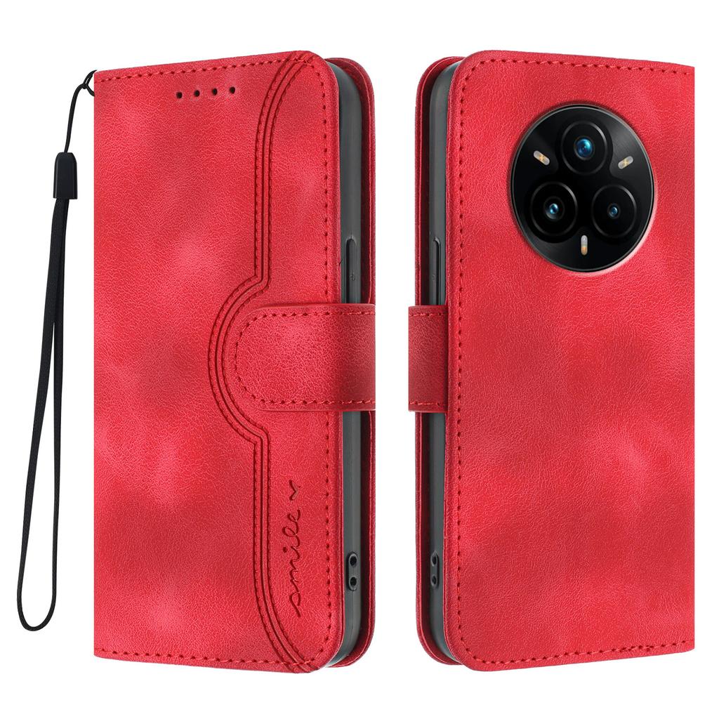 For Realme 14 Pro+ 5G Leather Case Wallet Stand Smile Imprinted Phone Cover with Strap