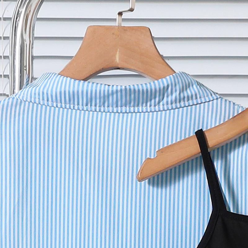 Dreiteiliges Set für Mädchen Frühjahr 2026: Gestreiftes Revershemd, Camisole, Lange Hose