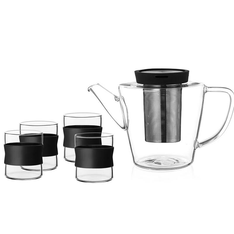 ONYLM Glass Teapot Set with 4 Cups