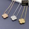 15mm Four-Leaf Clover Single Flower Necklace Double-Sided Luxury Style Women's Necklace Pendant