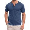 Nuova t-shirt estiva da uomo in cotone con bottoni, maniche corte, tinta unita, scollo Henley, vestibilità slim, comoda e casual.