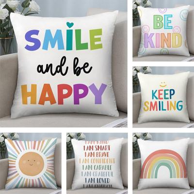 Cartoon Rainbow Sun Cushion Cover Soft Plush Fabric DoubleSided Printed Sofa Cushion Cover for All Seasons Home Decor Gift