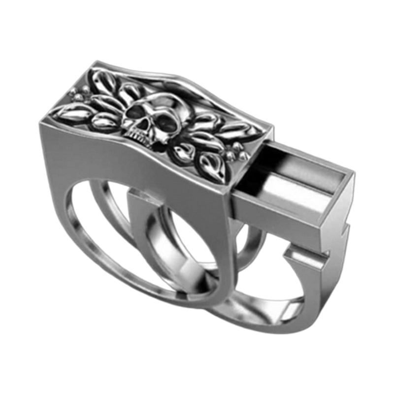 

2pieces Gothic Compartment Locket Coffin Skeleton Couple Rings Non-fading Rings Set for Daily Wear and Many Occasions 1