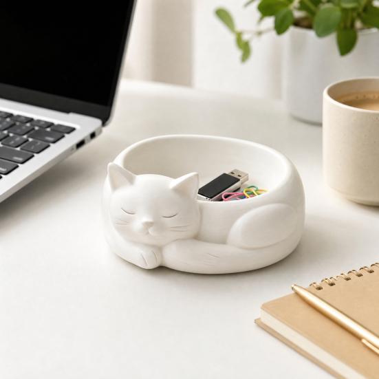 3D Printed Cat Jewelry Storage Holder, Succulents Flowerpot, Nordic Style Desktop Organizer for Rings Earrings Bracelets And Plants