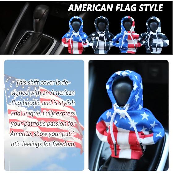 Car Gear Shift Cover with US Flag Design,Fashionable Gear Shift Hoodie for Shifter Knobs,Universal Car Interior Accessories Funny Car Shift Knob