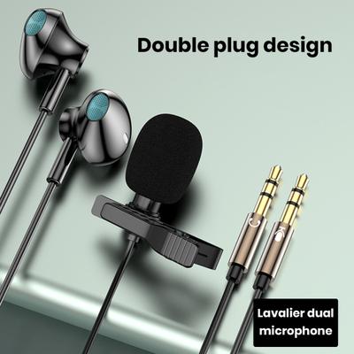 Laidinės ausinės su mikrofonu, dviguba 3,5 mm jungtis, pusiau įdedamos, su triukšmo slopinimu, valdymu ant laido, įrašymui, tiesioginei transliacijai, žaidimams, ausinės-įdėtukai