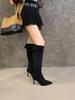 Pointed High-heeled Piled Boots 2025 Autumn and Winter New Retro Suede Thin Over the Knee Two Wear Knight Boots Women