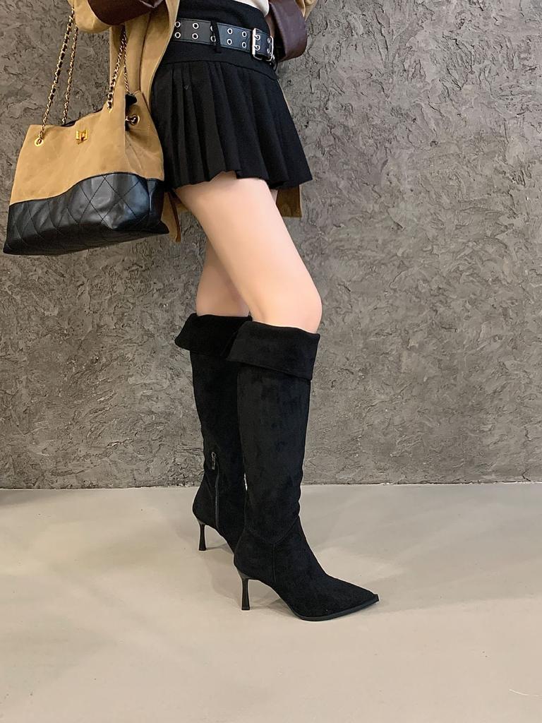 Pointed High-heeled Piled Boots 2025 Autumn and Winter New Retro Suede Thin Over the Knee Two Wear Knight Boots Women