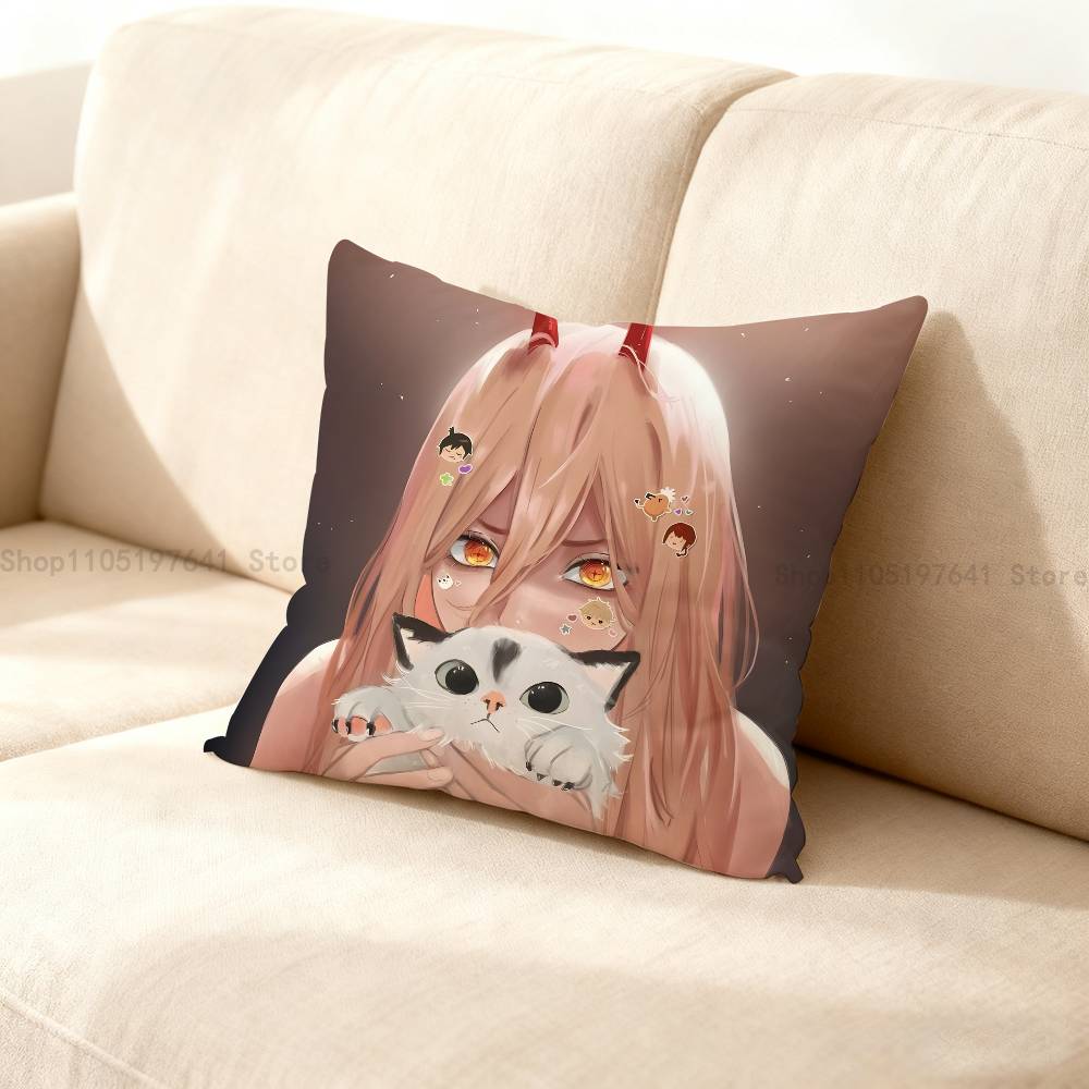 Anime P-Power Cat Pillow Case For Sofa Decor Car Office Room Printing Cushion Cover Decorations And Protector