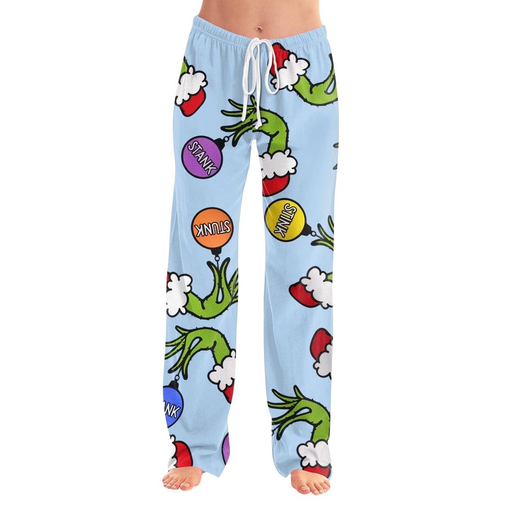 Women's Christmas Print Pajama Pants with Elastic Waist and Casual Sleep Bottoms for Holiday Home Wear