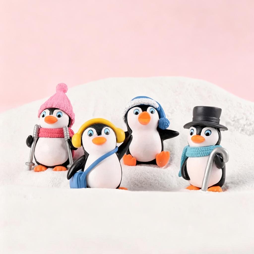 4Pcs Cute Cartoon Penguin Miniatures, Winter Penguin Toys for Micro Landscape & DIY Crafts