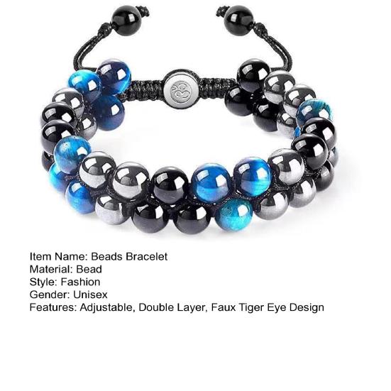 Yousheng Beads Bracelet Adjustable Beaded Double Layer Triple Protection Elastic Rope Bring Good Luck Gifts Men Women Natural Faux Tiger Eye Healing