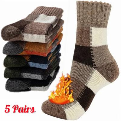 5 Pairs Mixed Color Winter Warm   Men Socks Soft Comfortable Casual Thick Cashmere Socks