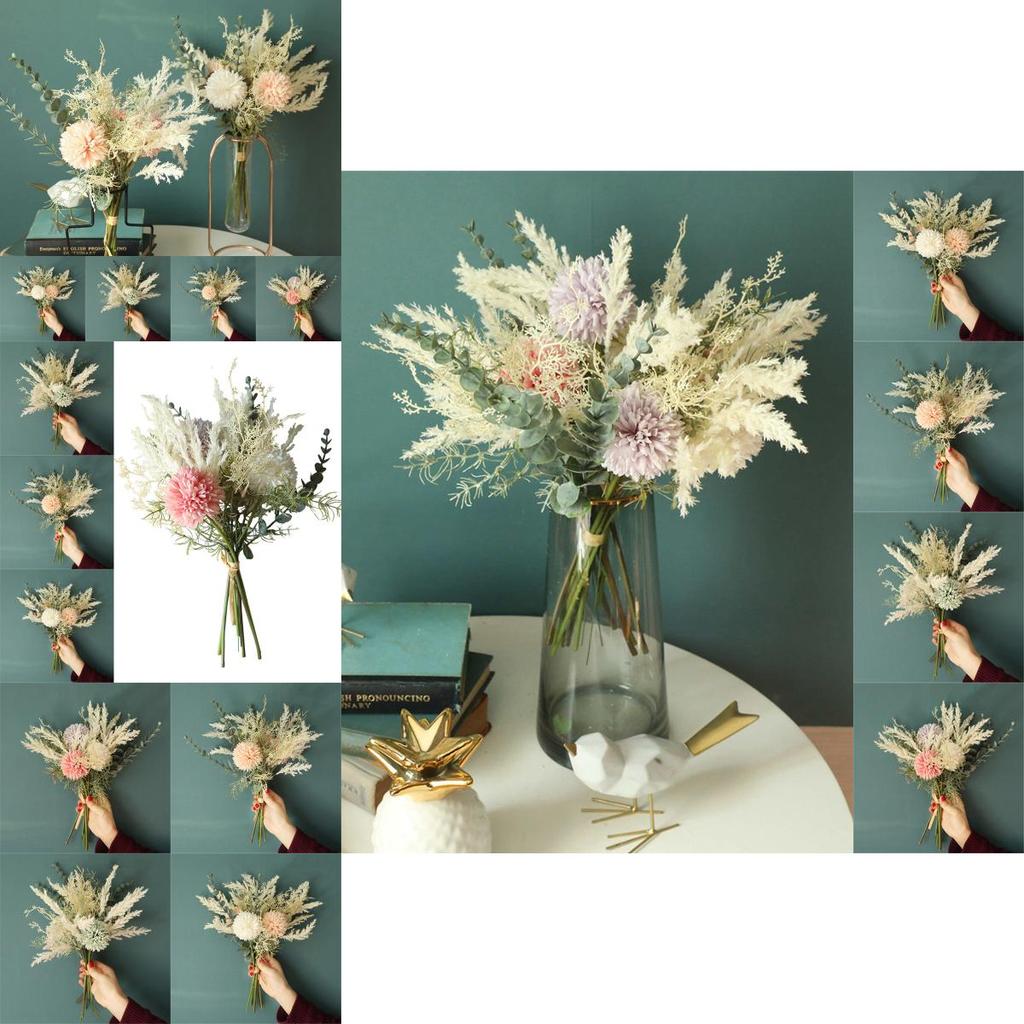 Beautiful Artificial Flower Fake Dandelion Eucalyptus Hybrid Bouquet For Home Decor