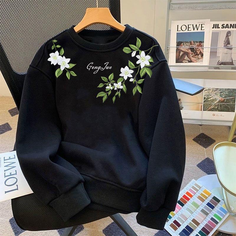 2025 heavy-duty printed men's fleece thickened crew neck sweater autumn and winter women's sports and leisure versatile