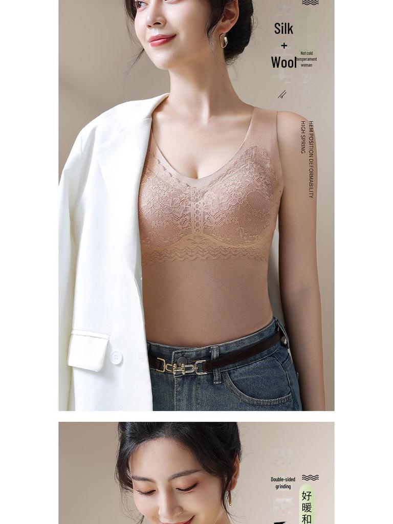 German Velvet Self-Heating Thermal Vest with Chest Pad - Silk Cashmere, Double-Sided, Thickened for Warmth