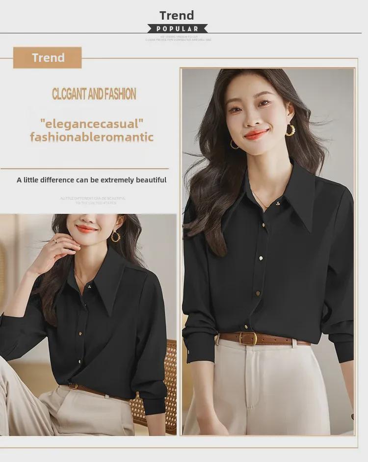 Women's Fashionable Purple Satin Long-Sleeve Shirt for Early Spring - Chic & Stylish OL Commute Wear.