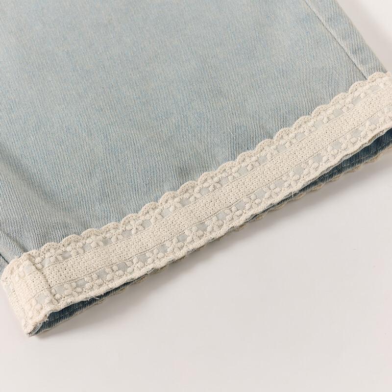 Deesha Girls' 2026 Summer Lace Trim Wide-Leg Jeans