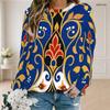 Women Plus Size Round Neck Long Sleeve Floral Printed Teal Green Ribbed Cuffs Sweatshirt