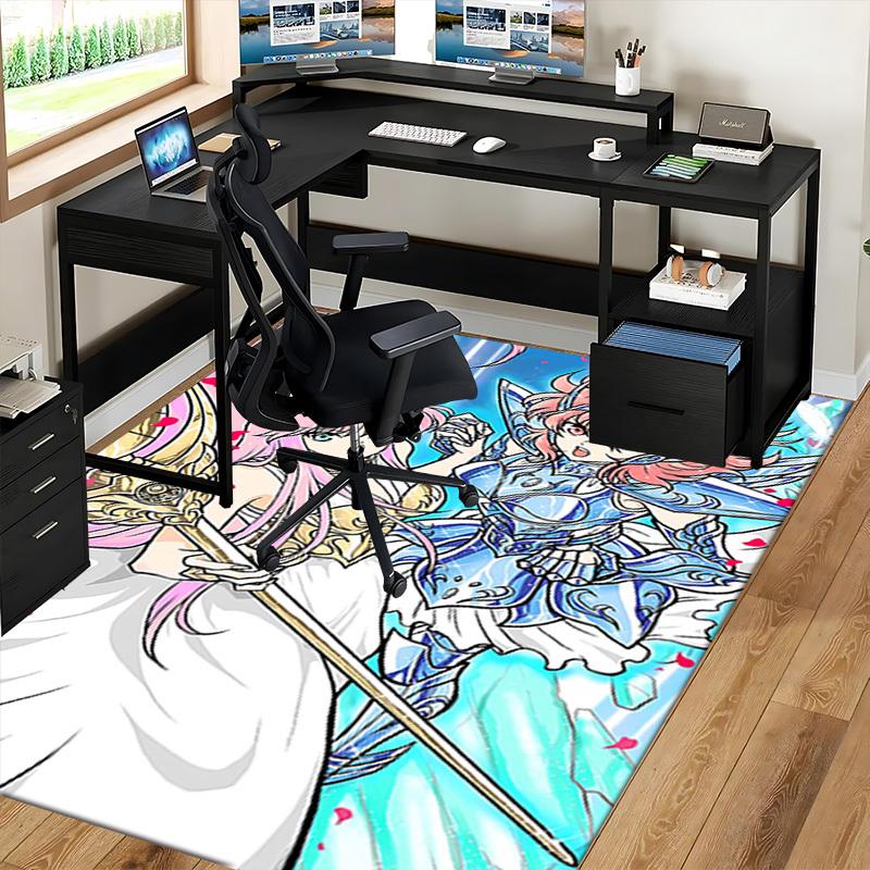 1pc Office Chair Mat - Saint Seiya Athena & Phoenix Ikki Decorative Rug for Home, Office, Living Room, Bedroom, Non-Slip Carpet Suitable for All Seaso
