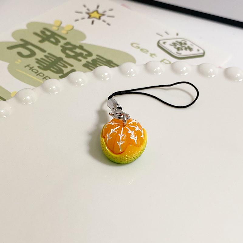 Simulated Orange Phone Lanyard, Creative Fruit Food Pendant Bag for Friend Gifts, Big Orange Big Fortune Creative Half-Peeled Orange Phone Strap