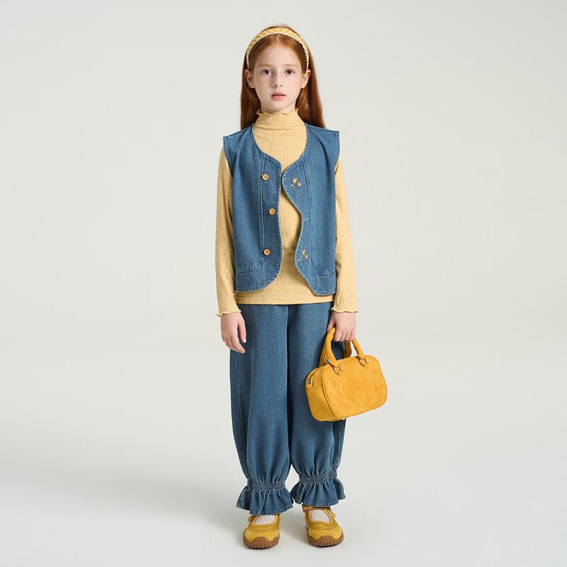 Montagut Girls' Japanese Forest Style Denim Vest Two-Piece Set