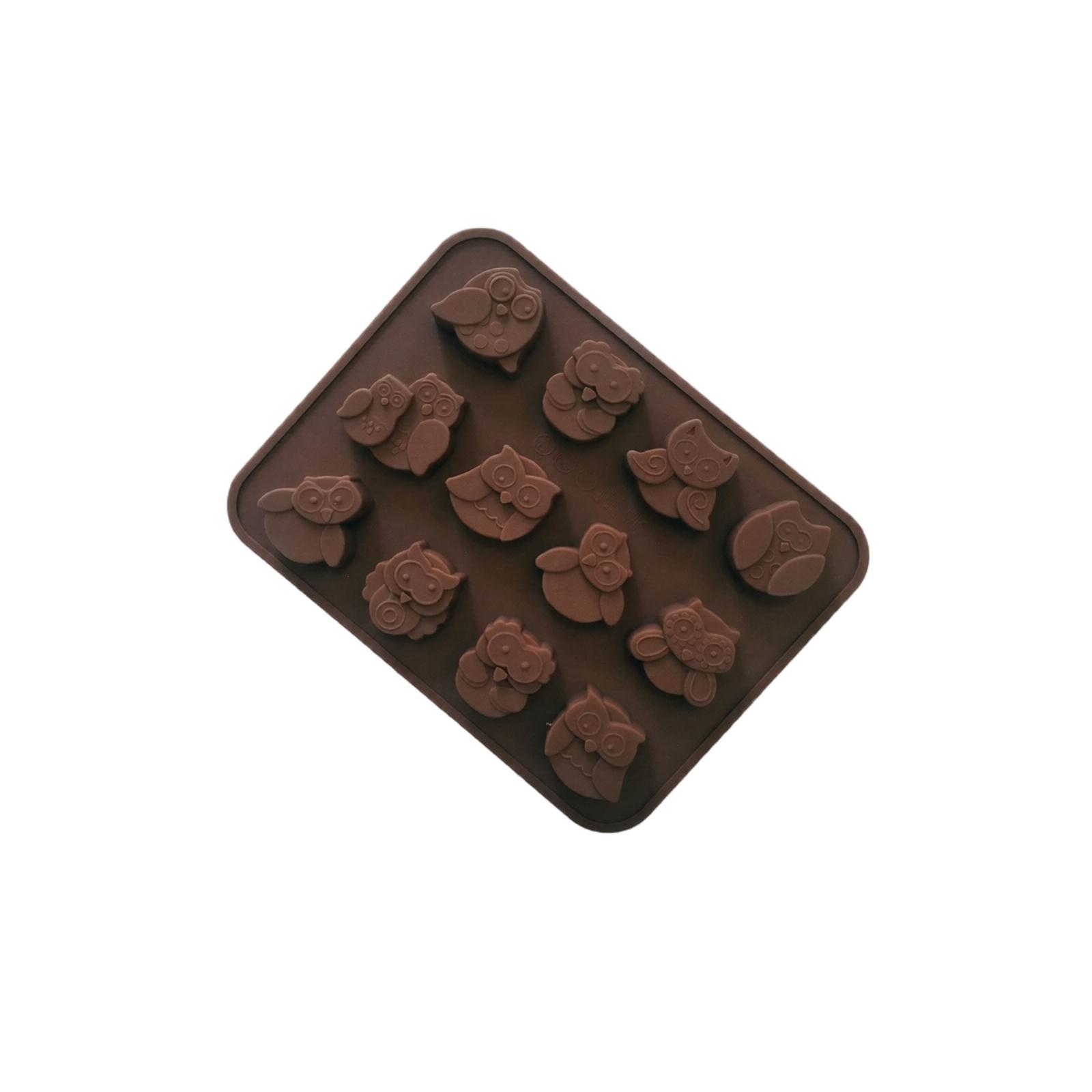 

Silicone Chocolate Mold with 12 Owl Faces Different Expressions Flexible Non-Stick Baking Mold for Candy Ice Cube Tray and Soap Making One Size коричневый