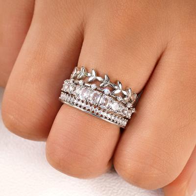 Huitan Fashion 5Pcs Rings for Women Detachable Wear Lady  Set Silver Color/Gold Color Bright Zirconia Finger Accessories