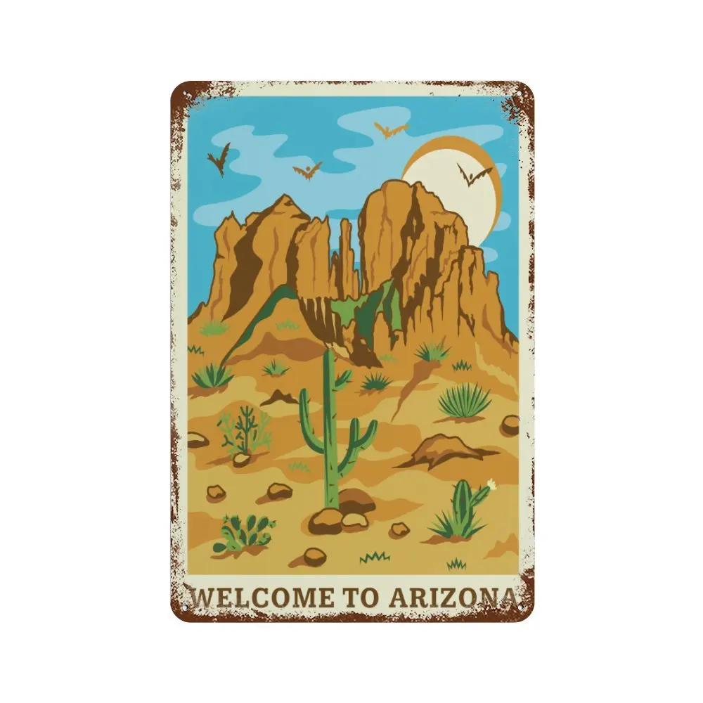 Welcome To Arizona Natural Landscape Metal Sign Metal Plaque Poster Vintage Wall Plate Bar Club Wall Decor Retro Home Decor