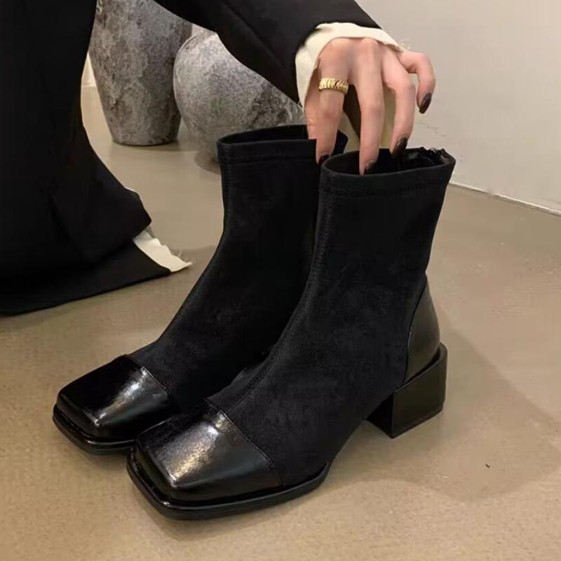 

Женские ботильоны с квадратным носком, сексуальная обувь на каблуке для женщины, зимние ботинки, новые модные туфли-лодочки, тренд, роскошные, для ходьбы, платье, Mujer Botas 42