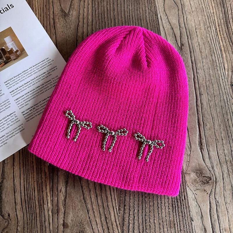 Fashion Color Solid Bow Decoration Women Casual Knitted Hat Autumn Winter And