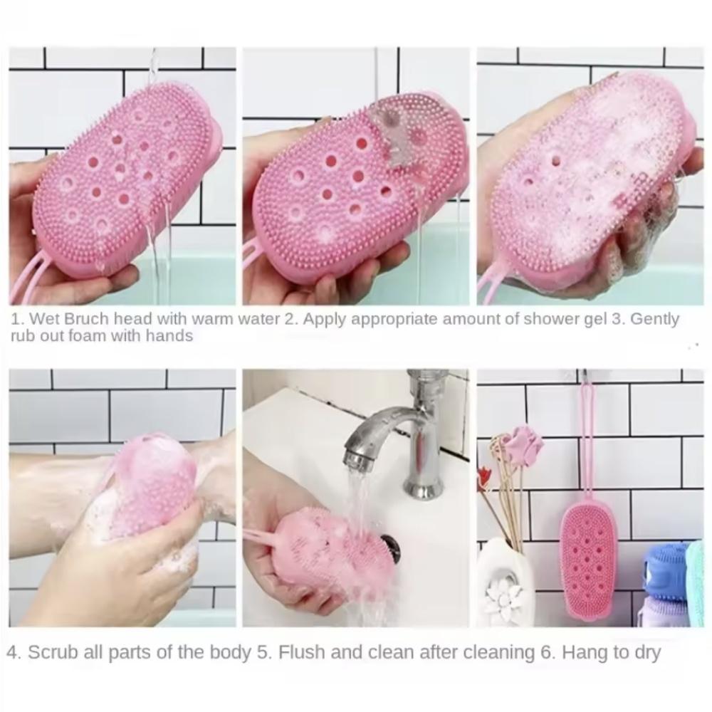 Double Side Silicone Bubble Bath Body Brush with Soap Storage Sponge Massage Scalp Scrubber Skin Clean Exfoliating