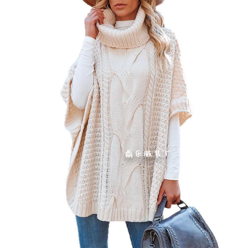 Autumn and winter new temu hot sale turtleneck twist shawl loose crew neck sweater