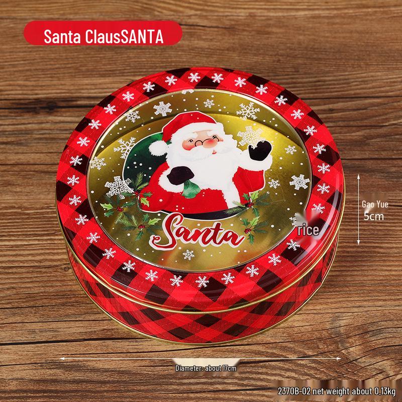 Vánoční kreslená plechová krabička: Kulatá průhledná nádoba na sušenky a cukroví pro dětské sladkosti