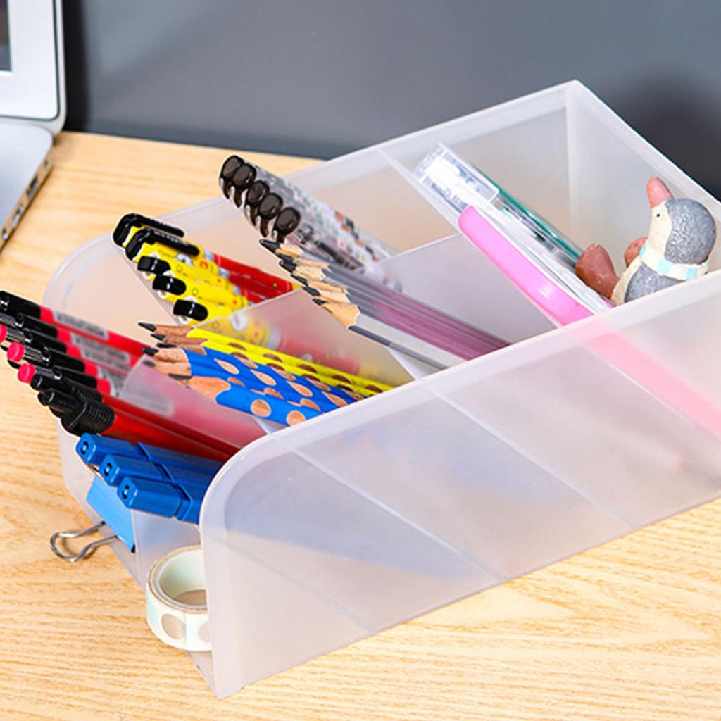 Desk Pencil Organizers Multifunction Plastic Transparent Inclined Desktop Makeup Brush Holder for