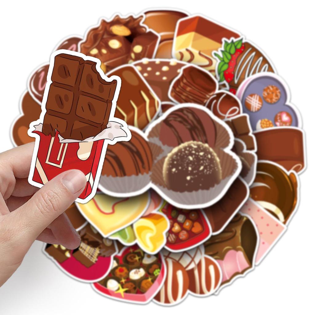 50pcs Waterproof Chocolate Cartoon Food Stickers - Cute Glue-Free Journal & DIY Water Bottle Decorations