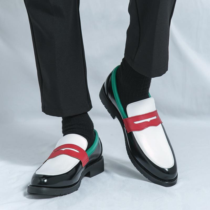 Fashion Party men's leather shoes Fashion designer style design Leisure Office Handsome casual young Versatile loafers Color blocked