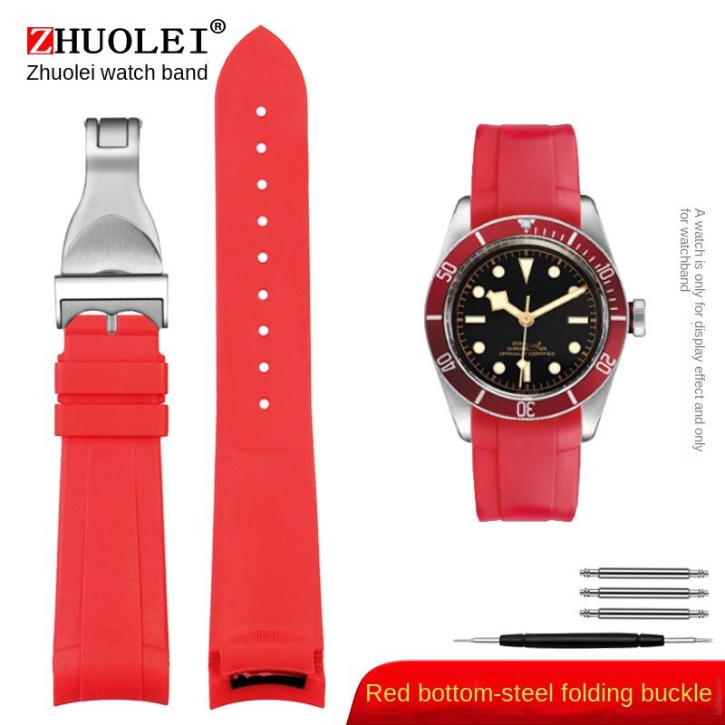 Zakřivený konec Přírodní kaučukový řemínek na hodinky pánský 22mm pro Tudor Black Bay 1958 41mm GMT Pelagos Spona s kolíčkem Skládací spona Silikonový řemínek na hodinky